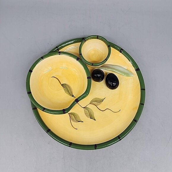 Cali Ceramic Olive and Dipping Oil Bread Plate - Picture 2 of 4